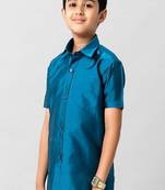 Blue plain cotton short sleeve shirt - boys shirts