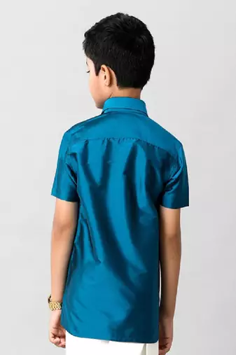 Blue plain cotton short sleeve shirt - boys shirts