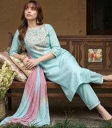 yoke design poly chiffon round neck kurta & trousers with dupatta