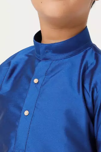 Blue silk blend kurta veshti set - boys
