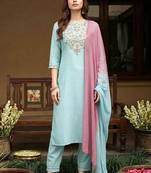 yoke design poly chiffon round neck kurta & trousers with dupatta