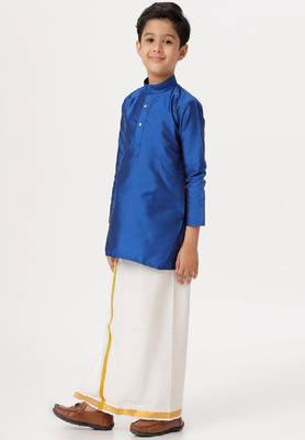 blue silk blend boys dhoti kurta set with zari work 3