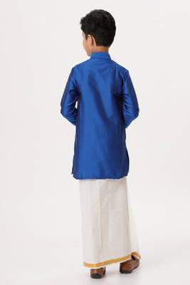 blue silk blend boys dhoti kurta set with zari work 4