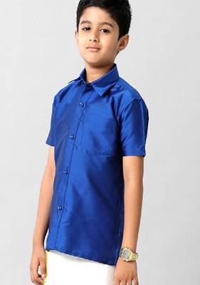 blue solid cotton short sleeve shirt for boys 3