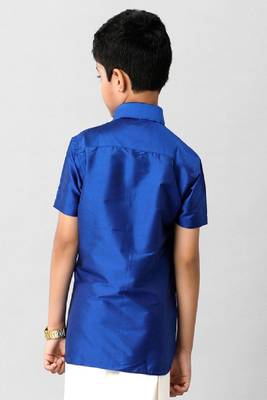 blue solid cotton short sleeve shirt for boys 4