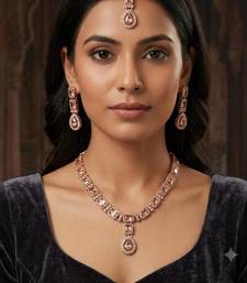 Champagne color necklace set with earrings and maang tikka     agate stone, antique gold plating