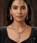 Champagne color necklace set with earrings and maang tikka     agate stone, antique gold plating