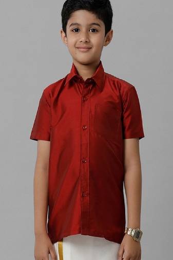 Maroon plain cotton short sleeve shirt - boys shirts