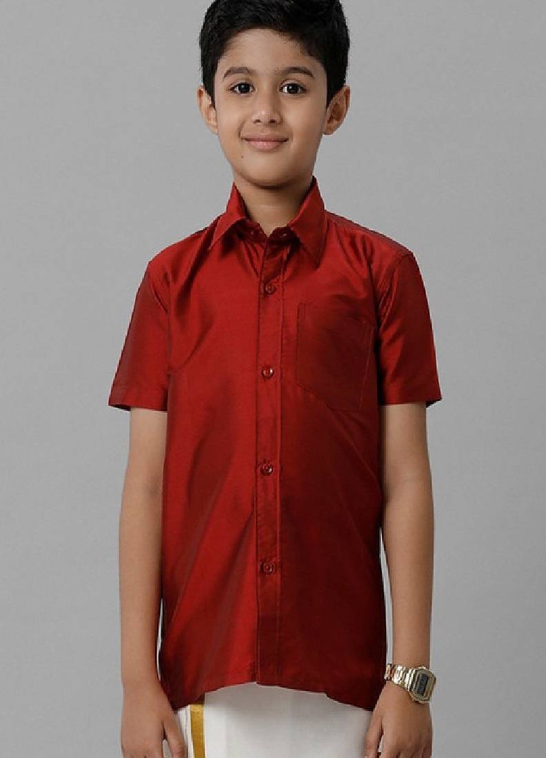 Maroon plain cotton short sleeve shirt - boys shirts