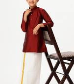 Maroon silk blend kurta with jari dhoti set