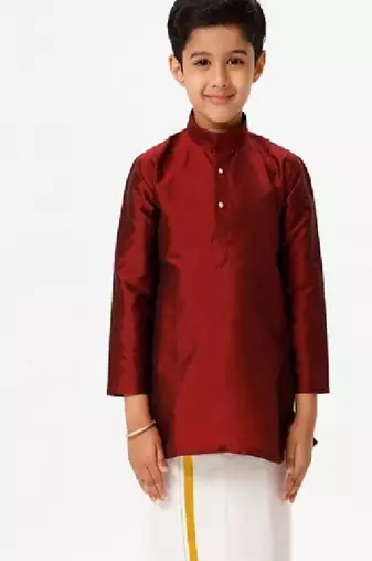 Maroon silk blend kurta with jari dhoti set