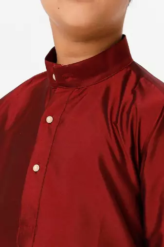 Maroon silk blend kurta with jari dhoti set