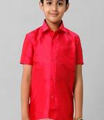 Pink plain cotton short sleeve shirt with chest pocket - boys shirts