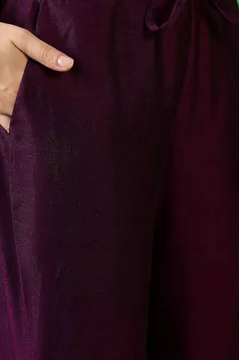 purple embroidered empire anarkali kurta with trousers & dupatta