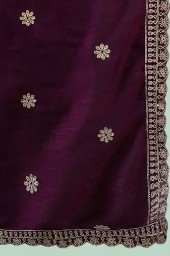 purple embroidered empire anarkali kurta with trousers & dupatta