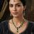 Green color necklace set with earrings and maang tikka     agate stone, antique gold plating