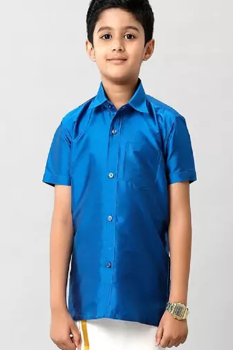 Blue plain cotton shirt - boys shirts