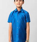 Blue plain cotton shirt - boys shirts
