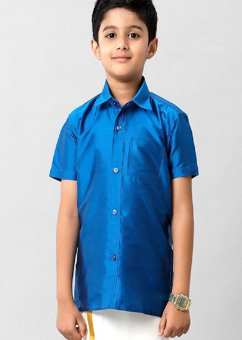 Blue plain cotton shirt - boys shirts