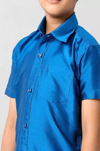 Blue plain cotton shirt - boys shirts