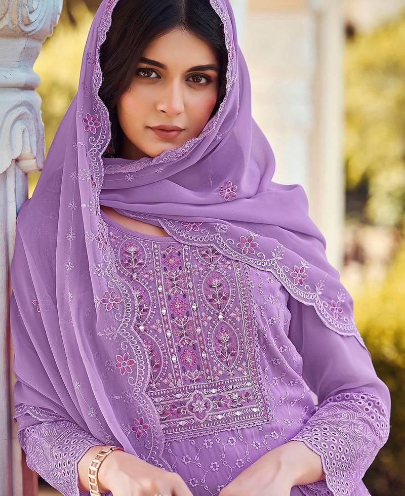 embroidered a-line kurta with trouser & dupatta