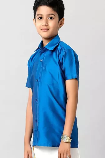 Blue plain cotton shirt - boys shirts