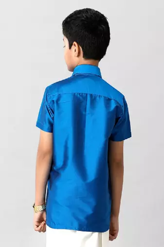Blue plain cotton shirt - boys shirts