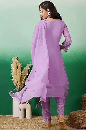 embroidered a-line kurta with trouser & dupatta