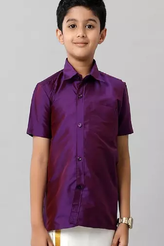 Violet plain cotton regular fit boys shirts
