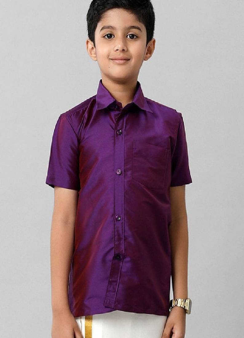 Violet plain cotton regular fit boys shirts
