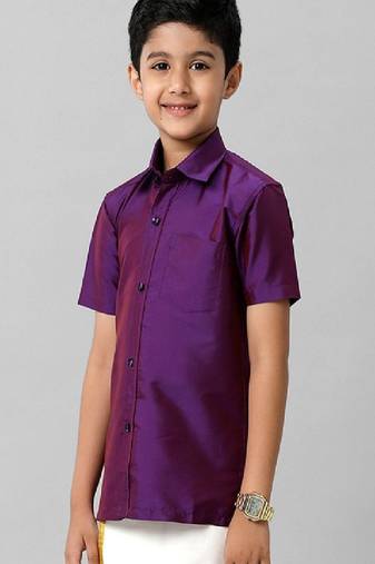 Violet plain cotton regular fit boys shirts
