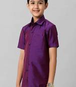 Violet plain cotton regular fit boys shirts