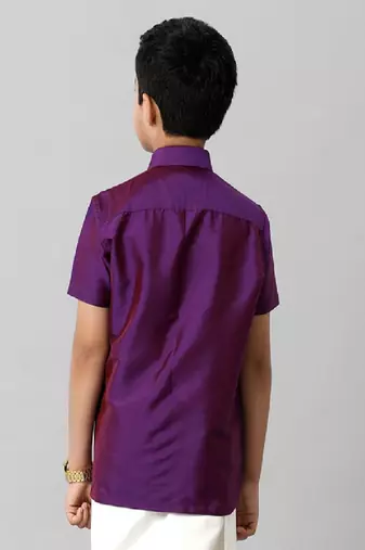 Violet plain cotton regular fit boys shirts