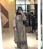 Beige colour embroidered faux georgette kurti palazzo set with dupatta