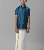 Blue silk blend shirt short sleeve - boys-shirts