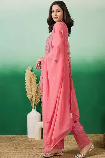 embroidered a-line kurta with trouser & dupatta