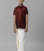 Maroon plain silk blend shirt veshti set - boys shirts