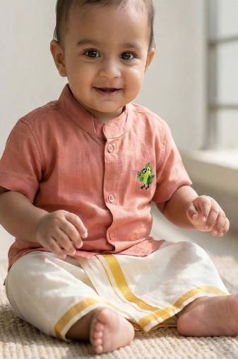 Peach embroidered cotton blend shirt - boys-shirts