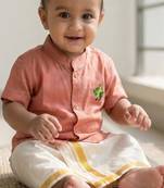 Peach embroidered cotton blend shirt - boys-shirts