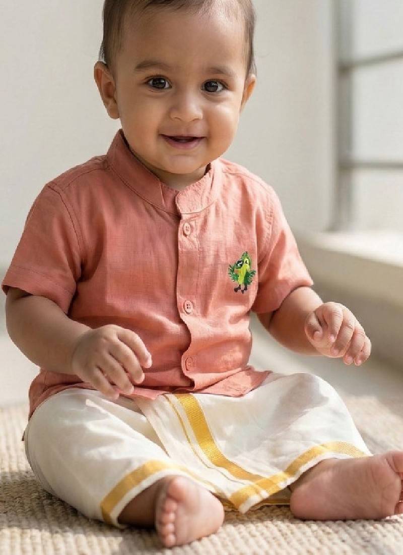 Peach embroidered cotton blend shirt - boys-shirts