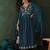 teal floral embroidered v-neck tread work anarkali kurta & trouser with dupatta