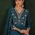 teal floral embroidered v-neck tread work anarkali kurta & trouser with dupatta