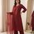 Maroon colour mal chanderi mirror work kurta palazzo set with organza dupatta