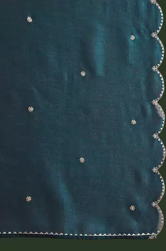 teal floral embroidered v-neck tread work anarkali kurta & trouser with dupatta
