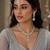Pista color necklace set with earrings & maang tikka | agate stone | rhodium plated