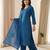 Blue colour mal chanderi mirror work kurta palazzo set with organza dupatta