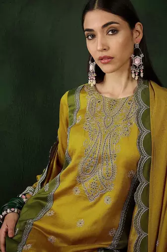 paisley embroidered regular kurta with trousers & dupatta