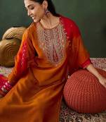 Embroidered anarkali kurta & trousers with dupatta