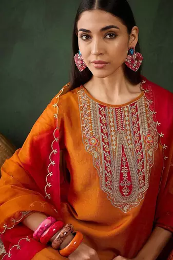 Embroidered anarkali kurta & trousers with dupatta