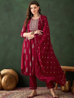 embroidered sequence plated anarkali kurta & palazzo with dupatta 1